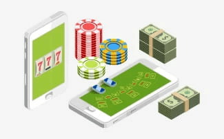 Mobile devices with casino chips and banknotes