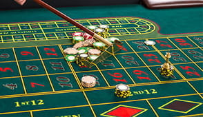 Roulette table in a physical casino.
