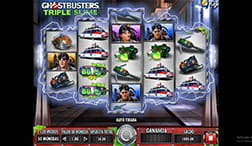 Game screen of the Ghostbusters Triple Slime slot in full game developed by IGT.