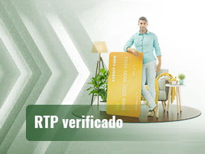 A man in front of an armchair and a coffee table flanking a huge bank card.