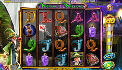 Cover of the Merlin Millions slot developed by NextGen Gaming with three rows and five reels next to the super bet feature.