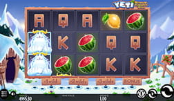Image with the game screen of the Yeti slot: Battle of Greenhat Peak by Thunderkick.